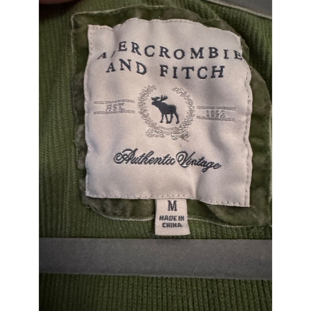 Abercrombie & Fitch Green Ribbed V-Neck Hoodie 3/4 Sleeve Y2K Vintage Medium - Picture 5 of 7